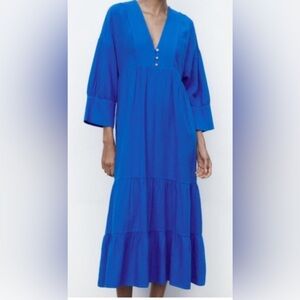 Zara Linen Blend Tiered Midi Dress